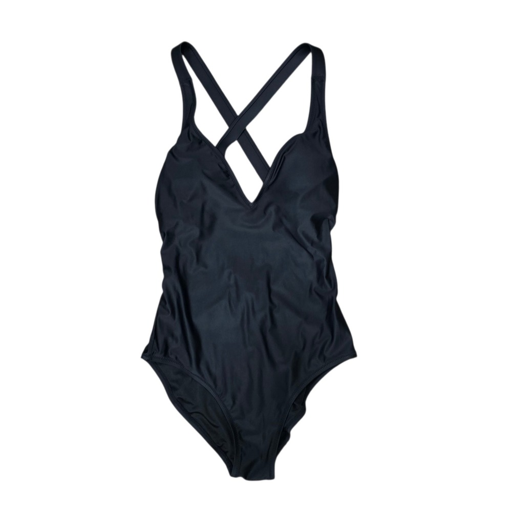 J. Crew Black One Piece Swimsuit Cross Back‎ V Neck Women Size 4